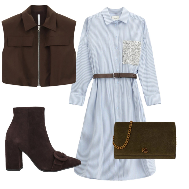 Outfit donna - Total look #2399625. Stile Casual chic per Ufficio. Abbinamento con stivaletti, gilet, vestiti lunghi, borse a tracolla.