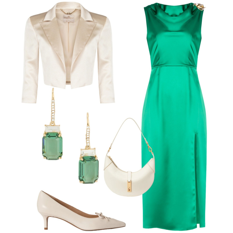 Outfit donna - Total look #2399627. Stile Chic per Cerimonia. Abbinamento con vestiti midi/longuette, bolero, orecchini, décolleté, borse a spalla.
