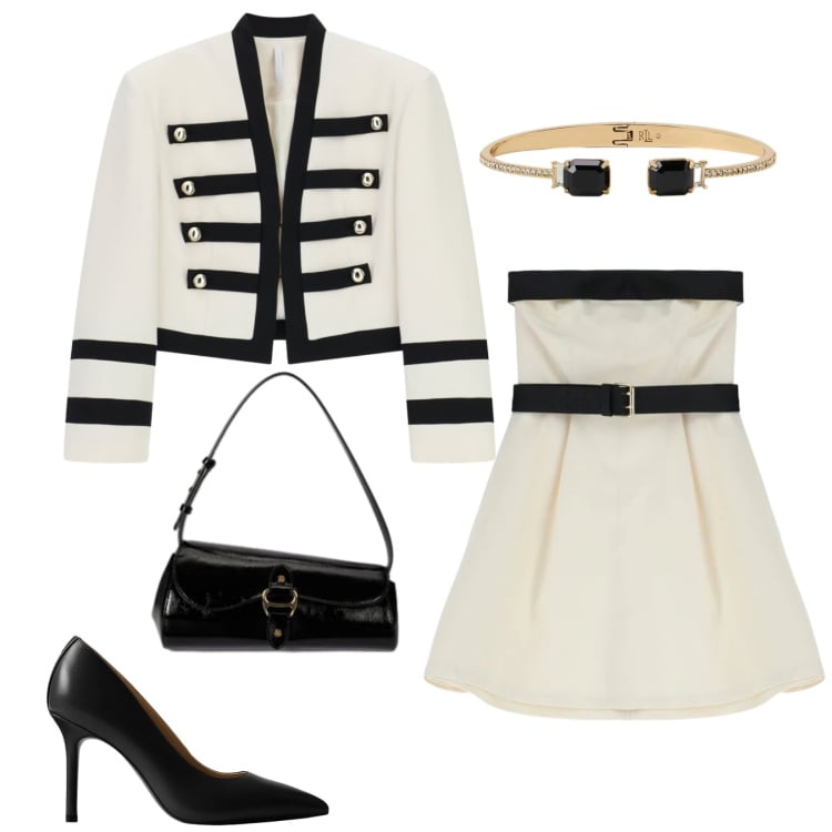 Outfit donna - Total look #2399640. Stile Chic per Cerimonia. Abbinamento con vestiti corti, blazer, décolleté, borse a spalla, braccialetti.