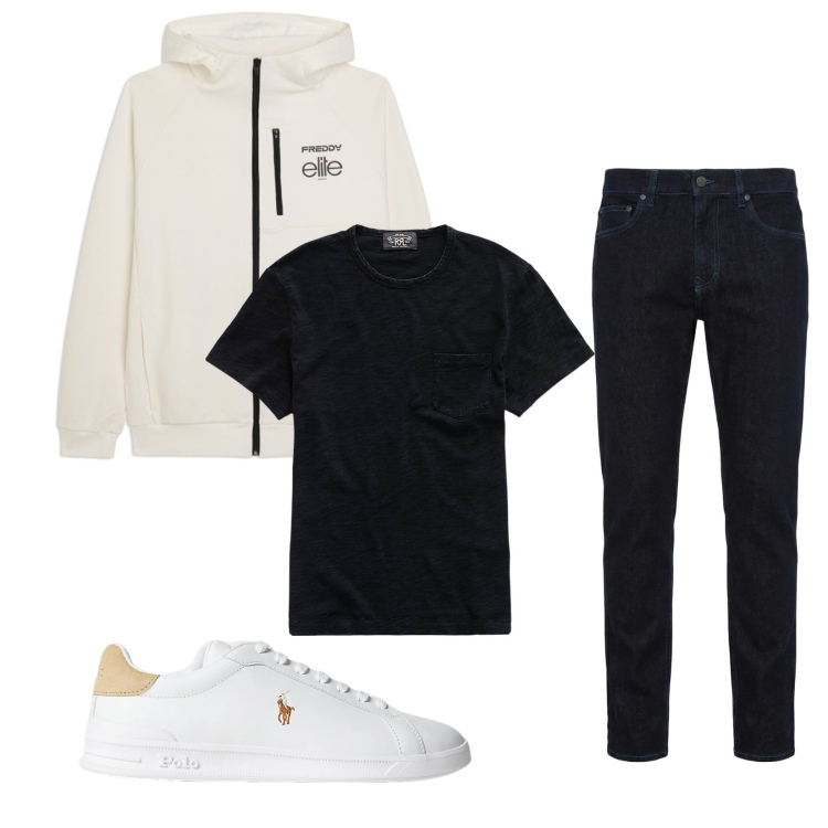 Outfit uomo - Total look #2399642. Stile Casual per Tutti i giorni. Abbinamento con jeans, felpe con cappuccio, t-shirt, sneakers.