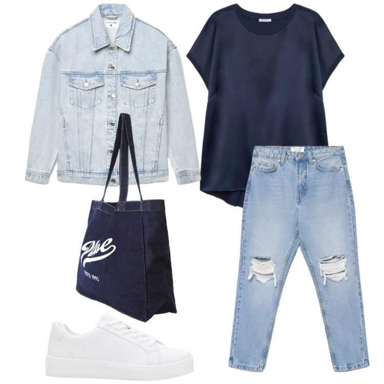 Outfit donna - City. Stile Casual per Tutti i giorni. Abbinamento con sneakers, jeans mom, cappotti, shopping bag, bluse.