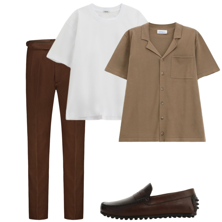 Outfit uomo - Maggio. Stile Casual per Tutti i giorni. Abbinamento con t-shirt, scarpe stringate, camicie a manica corta, pantaloni.