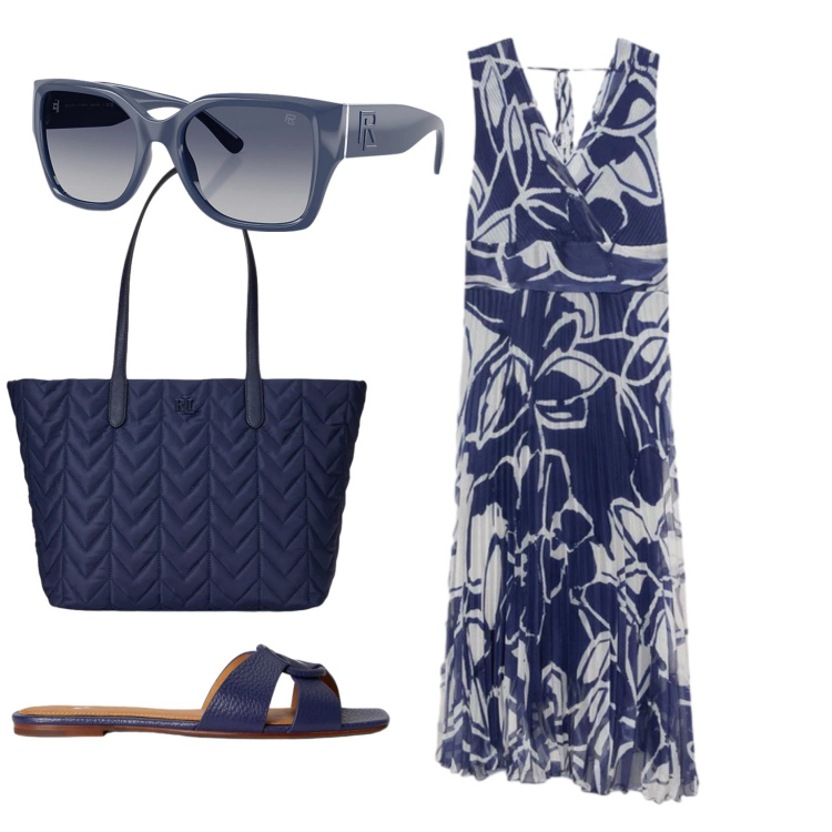 Outfit donna - Total look #2399669. Stile Basic per Tutti i giorni. Abbinamento con vestiti lunghi, occhiali da sole, borse tote, sandali in pelle.