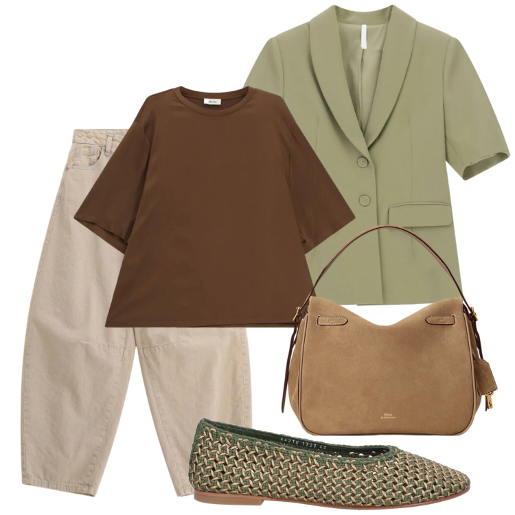 Outfit donna - Leggera. Stile Casual chic per Tutti i giorni. Abbinamento con ballerine, jeans, blazer, t-shirt, borse a mano.