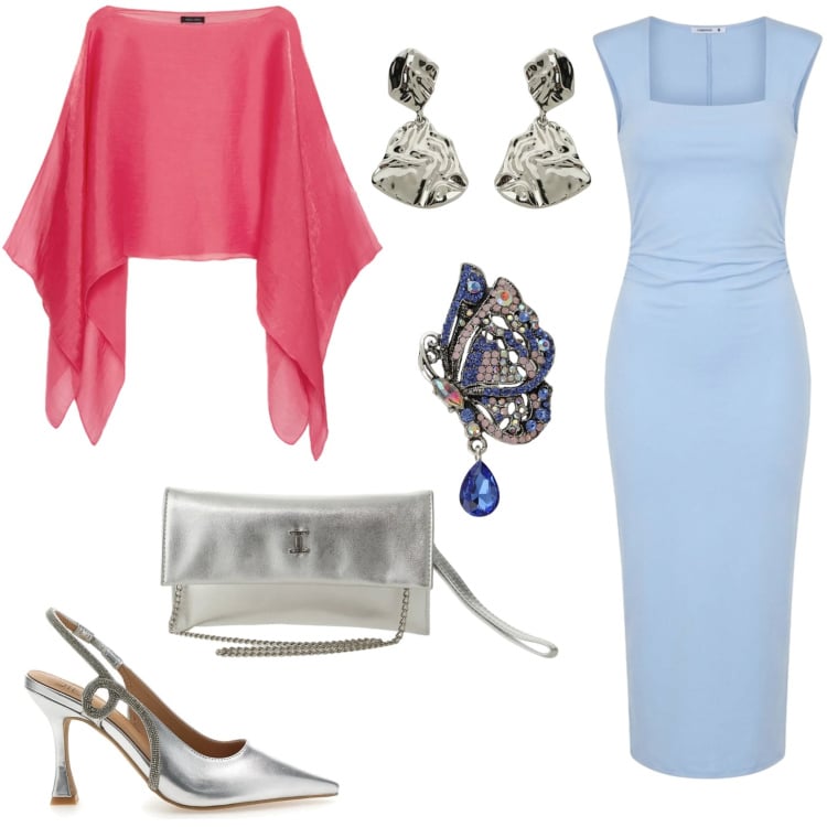 Outfit donna - Finishing Touch. Stile Chic per Cerimonia. Abbinamento con vestiti midi/longuette, borse a tracolla, ciondoli, orecchini, blazer, décolleté.