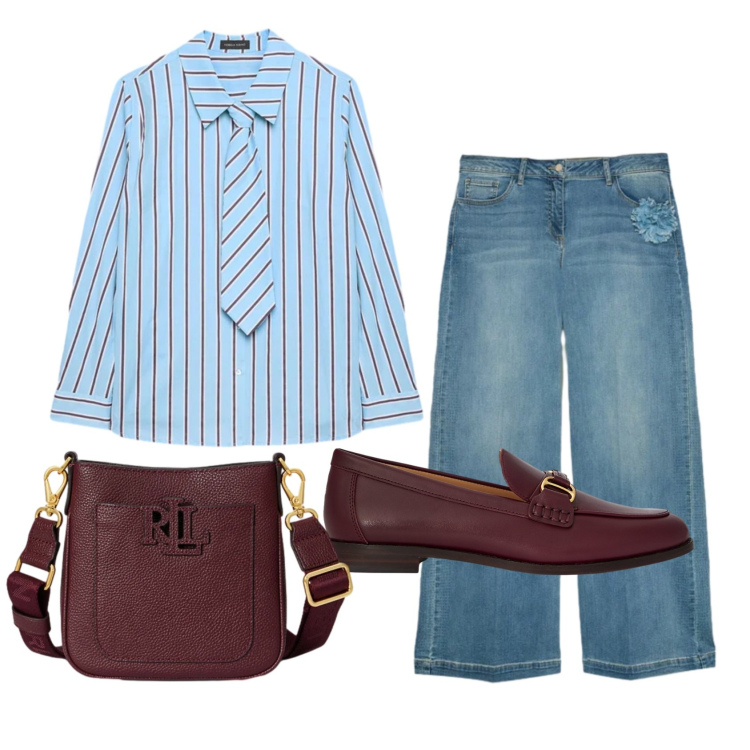 Outfit donna - Total look #2399725. Stile Mannish per Ufficio. Abbinamento con jeans, camicie, mocassini, borse a tracolla.