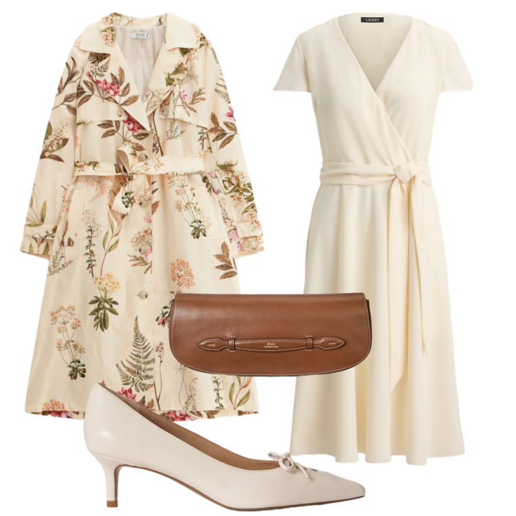 Outfit donna - Anni 50. Stile Bon Ton per Tutti i giorni. Abbinamento con trench, clutch, décolleté, vestiti chemisier.