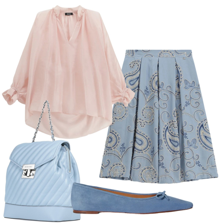 Outfit donna - Total look #2399746. Stile Bon Ton per Ufficio. Abbinamento con zaini, gonne longuette, bluse, ballerine.