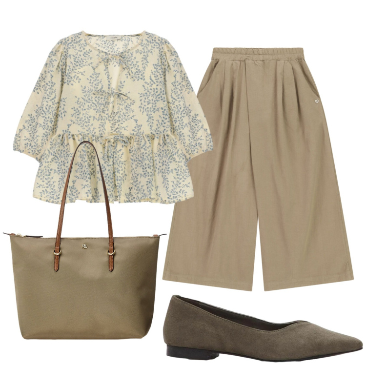Outfit donna - Total look #2399748. Stile Casual chic per Ufficio. Abbinamento con ballerine, pantaloni a palazzo, bluse, borse tote.