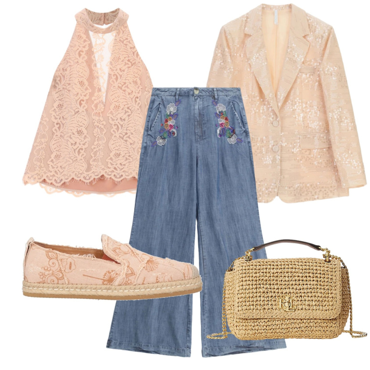 Outfit donna - Total look #2399752. Stile Romantica per Tutti i giorni. Abbinamento con espadrillas, blazer, canottiere, pantaloni a palazzo, borse a spalla.