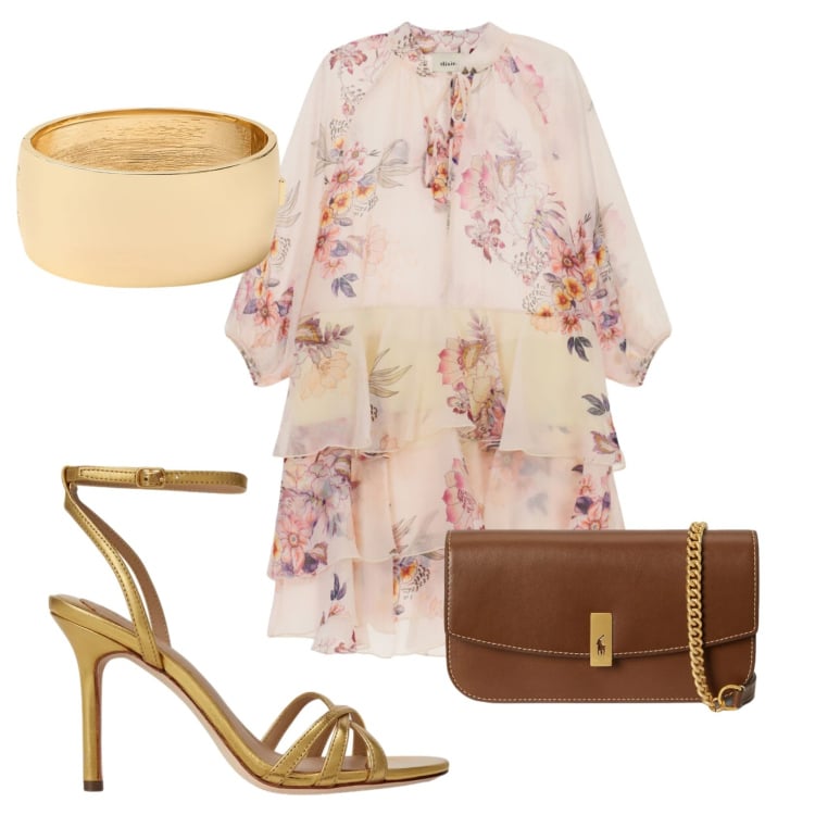 Outfit donna - Total look #2399763. Stile Romantica per Cerimonia. Abbinamento con vestiti corti, clutch, braccialetti, sandali in pelle.