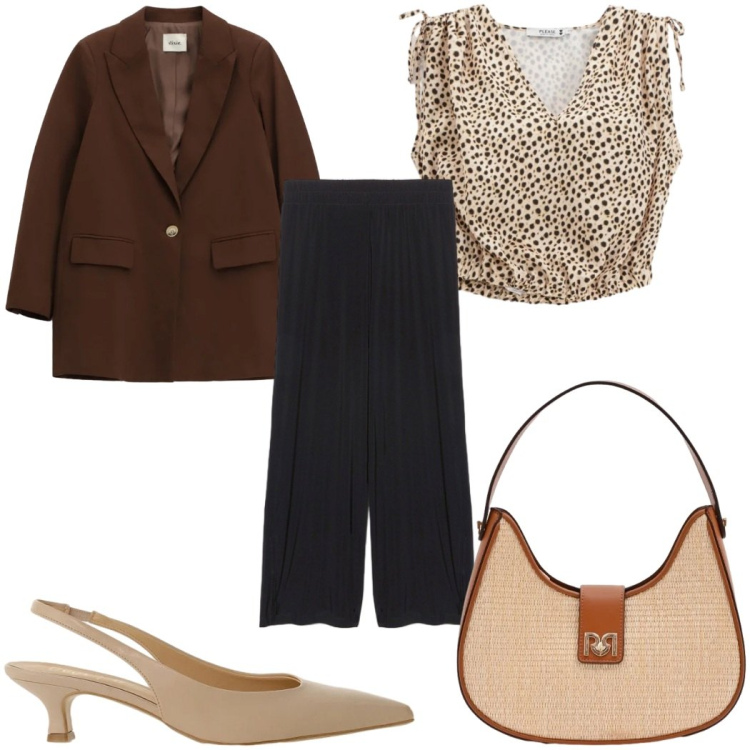 Outfit donna - Total look #2399807. Stile Trendy per Tutti i giorni. Abbinamento con top, borse a spalla, blazer, décolleté, pantaloni.