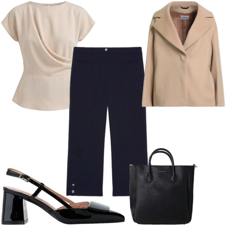 Outfit donna - Total look #2399809. Stile Chic per Tutti i giorni. Abbinamento con cappotti, décolleté, borse a tracolla, bluse, pantaloni.