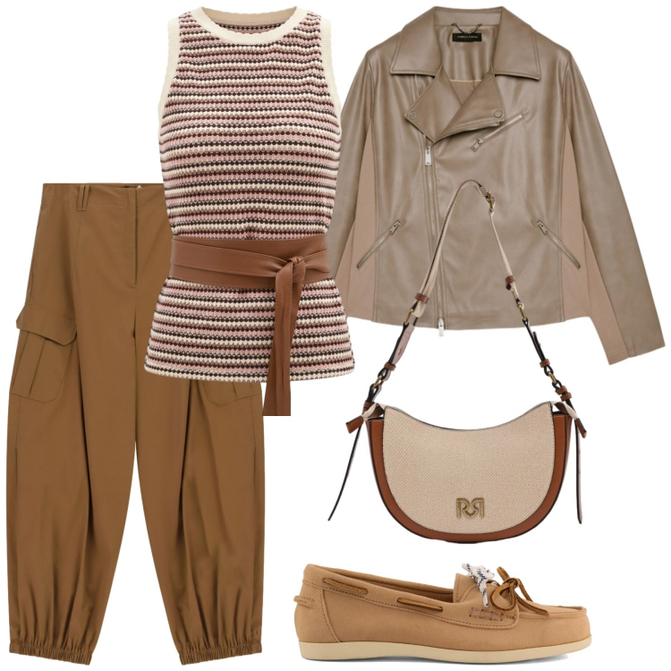 Outfit donna - Facciamoci un drink. Stile Trendy per Tutti i giorni. Abbinamento con pantaloni cargo, canottiere, borse a tracolla, blazer, mocassini.