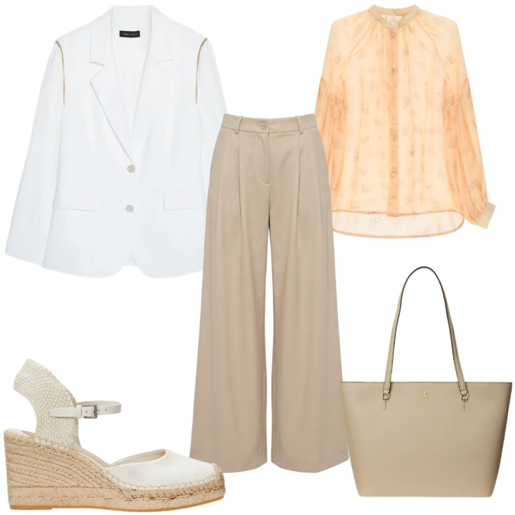 Outfit donna - Total look #2399823. Stile Chic per Tutti i giorni. Abbinamento con pantaloni, camicie, blazer, borse tote, espadrillas.