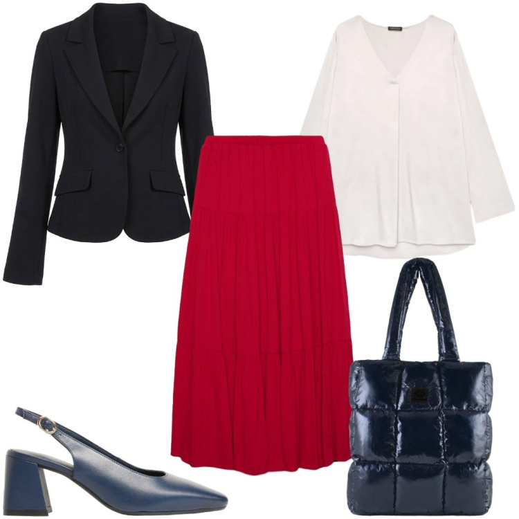 Outfit donna - Total look #2399825. Stile Trendy per Cerimonia. Abbinamento con décolleté, gonne lunghe, blazer, bluse, shopping bag.