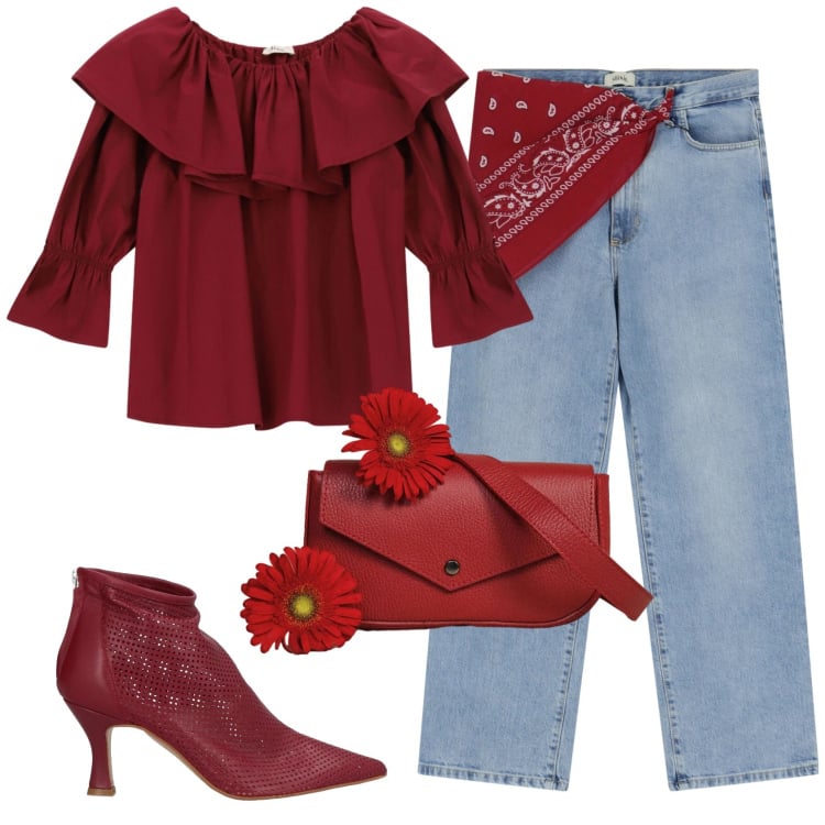 Outfit donna - Total look #2399836. Stile Casual chic per Tutti i giorni. Abbinamento con stivaletti, jeans dritti, borse a tracolla, camicie.