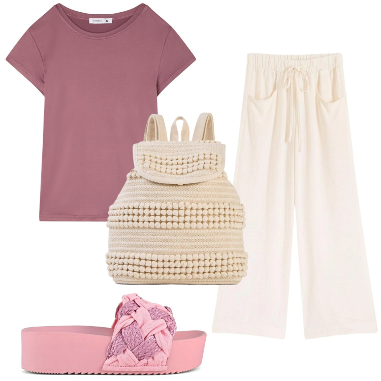 Outfit donna - Total look #2399839. Stile Basic per Tutti i giorni. Abbinamento con pantaloni, zaini, t-shirt, ciabatte.