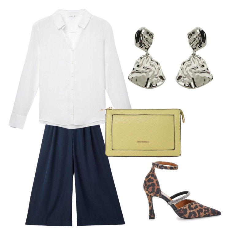 Outfit donna - Finishing Touch#3. Stile Glamour per Cerimonia. Abbinamento con pantaloni, camicie, borse a tracolla, orecchini, décolleté.