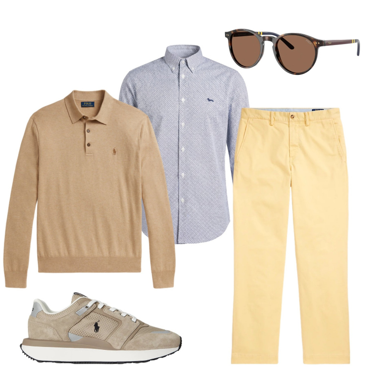 Outfit uomo - Total look #2399863. Stile Urban per Tutti i giorni. Abbinamento con camicie, pantaloni, occhiali da sole, sneakers, maglieria.