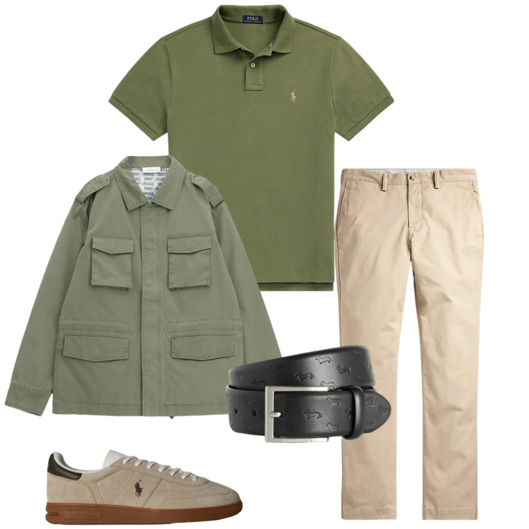 Outfit uomo - Total look #2399865. Stile Urban per Tutti i giorni. Abbinamento con cappotti, cinture, pantaloni, polo, sneakers.