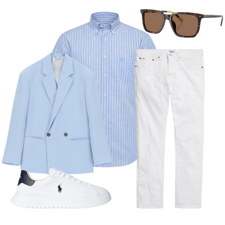 Outfit uomo - Total look #2399866. Stile Urban per Tutti i giorni. Abbinamento con giacche, camicie a manica corta, jeans, sneakers, occhiali da sole.
