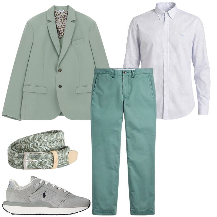Outfit uomo - Total look #2399867. Stile Trendy per Tutti i giorni. Abbinamento con giacche, camicie, cinture, pantaloni, sneakers.