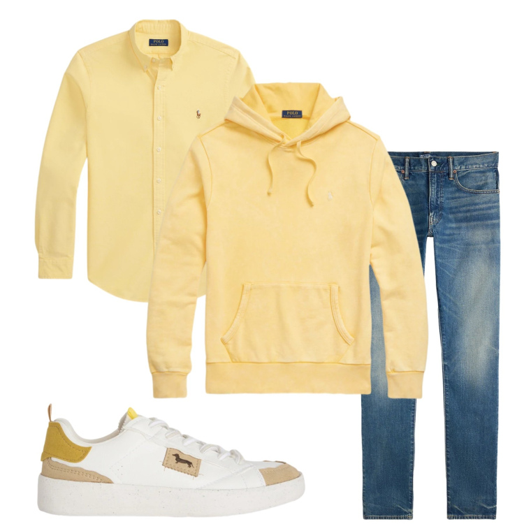Outfit uomo - Total look #2399869. Stile Urban per Tutti i giorni. Abbinamento con sneakers, felpe con cappuccio, jeans, camicie.