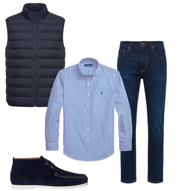 Outfit uomo - Total look #2399876. Stile Trendy per Tutti i giorni. Abbinamento con piumini, jeans, scarpe stringate, camicie.