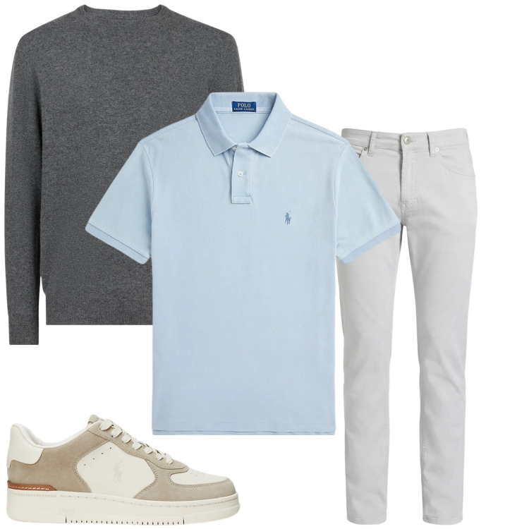 Outfit uomo - Total look #2399878. Stile Urban per Tutti i giorni. Abbinamento con pantaloni, maglieria, sneakers, polo.