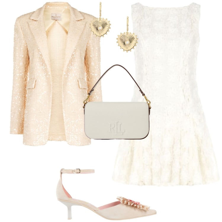 Outfit donna - Bon ton cerimonia evento serata. Stile Bon Ton per Cerimonia. Abbinamento con décolleté, vestiti corti, blazer, orecchini, borse a spalla.
