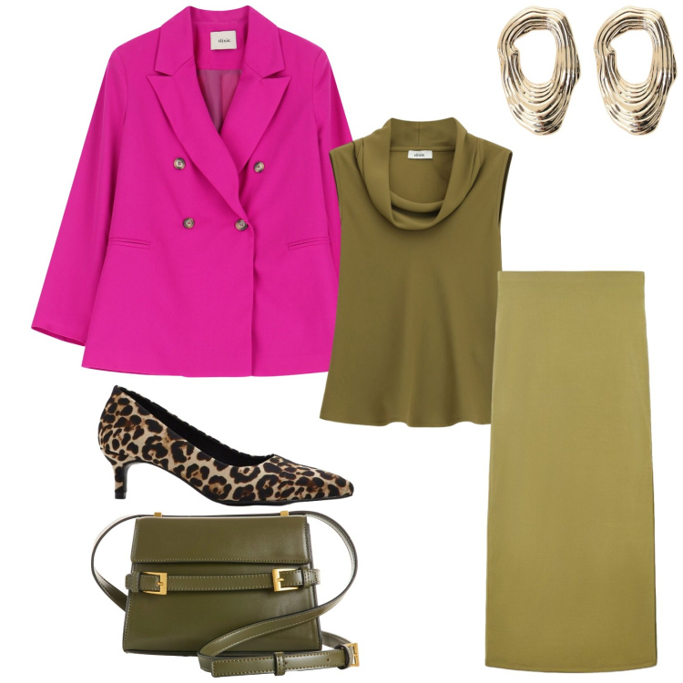 Outfit donna - Total look #2399892. Stile Glamour per Serata fuori. Abbinamento con décolleté, borse a tracolla, gonne lunghe, blazer, top, orecchini.