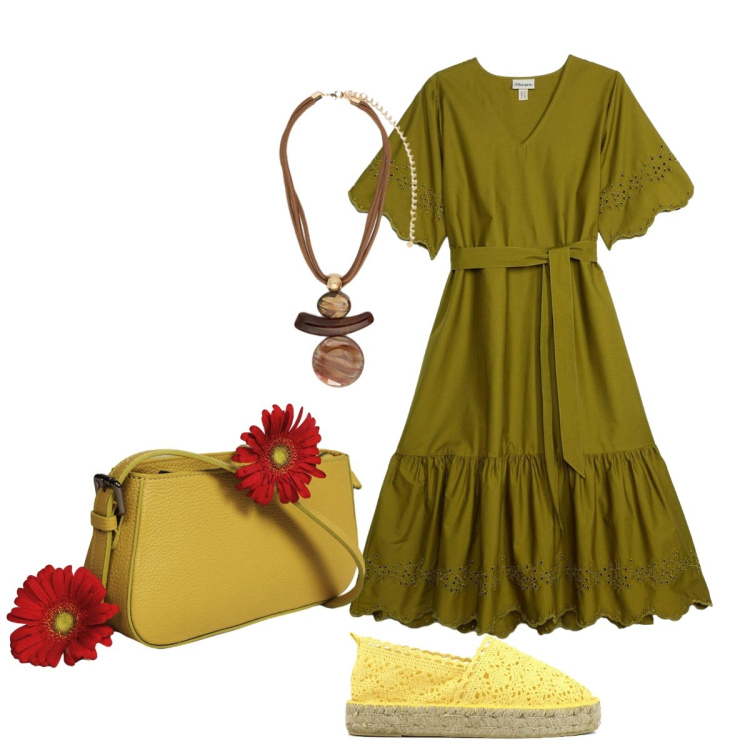 Outfit donna - Total look #2399895. Stile Boho per Tutti i giorni. Abbinamento con vestiti midi/longuette, borse a spalla, ciondoli, espadrillas.