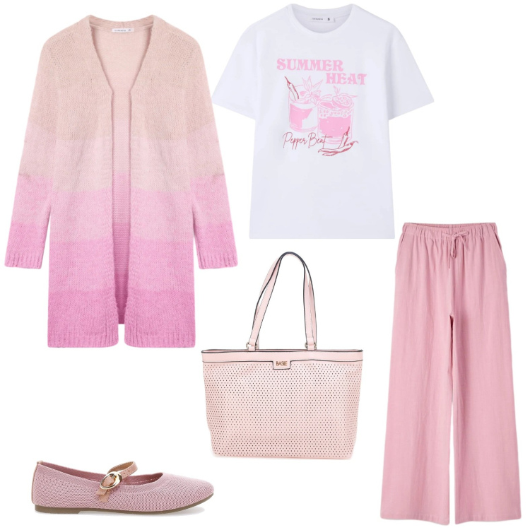 Outfit donna - Total look #2399920. Stile Casual per Tutti i giorni. Abbinamento con pantaloni, t-shirt, cardigans, borse a spalla, ballerine.