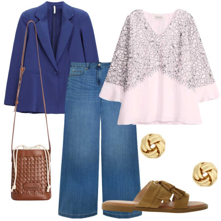 Outfit donna - Fluide e leggere. Stile Casual per Tutti i giorni. Abbinamento con bluse, borse a secchiello, blazer, sandali, jeans, orecchini.