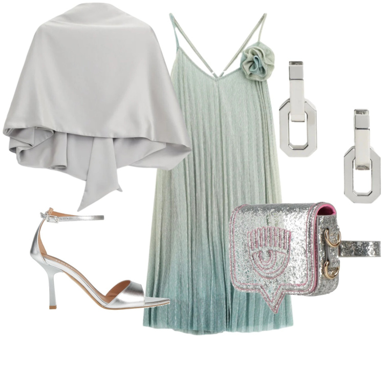 Outfit donna - Giochi di luce. Stile Bon Ton per Cerimonia. Abbinamento con marsupi, sandali in pelle, scialli, vestiti corti, orecchini.