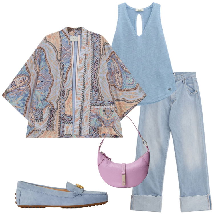 Outfit donna - Serata con amici. Stile Casual chic per Serata fuori. Abbinamento con jeans dritti, top, cappotti, borse a spalla, mocassini.