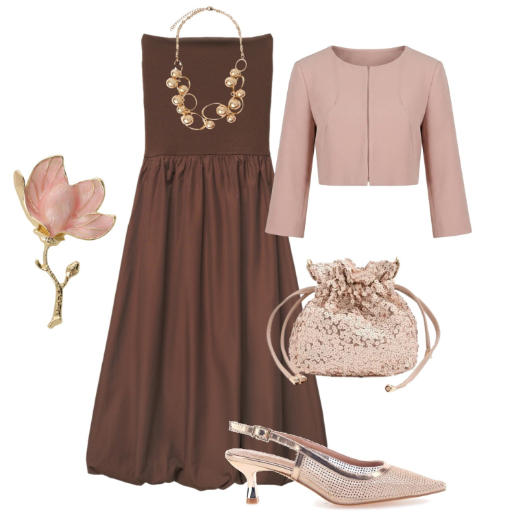 Outfit donna - Rose gold finishing. Stile Chic per Cerimonia. Abbinamento con vestiti midi/longuette, bolero, pochette, blazer, collane, décolleté.
