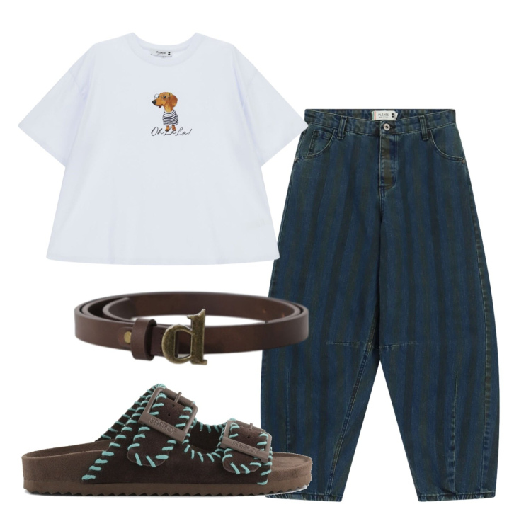 Outfit donna - Total look #2399985. Stile Basic per Tutti i giorni. Abbinamento con t-shirt, jeans, cinture, sandali in pelle.