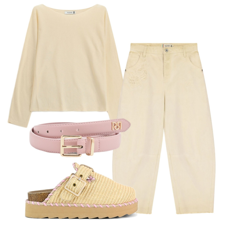 Outfit donna - Total look #2399991. Stile Minimal per Tutti i giorni. Abbinamento con maglieria, pantaloni, cinture, sabot.