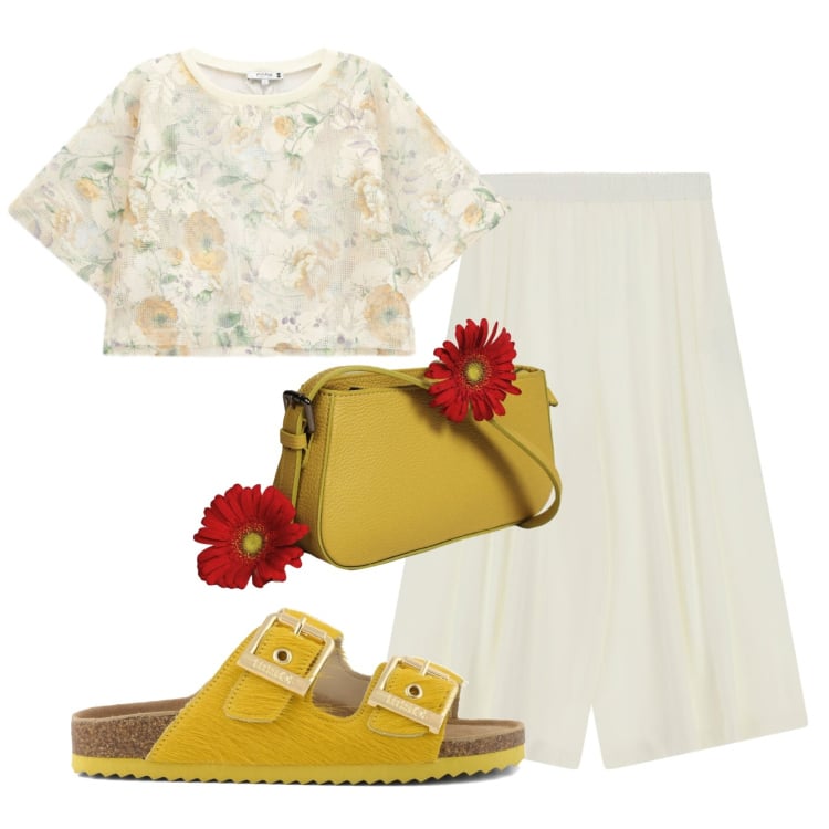 Outfit donna - Total look #2399999. Stile Romantica per Tutti i giorni. Abbinamento con pantaloni a palazzo, top, borse a spalla, sandali.