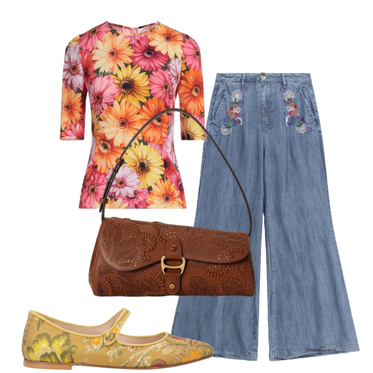 Outfit donna - Total look #2400007. Stile Boho per Tutti i giorni. Abbinamento con top, ballerine, pantaloni a palazzo, borse a spalla.