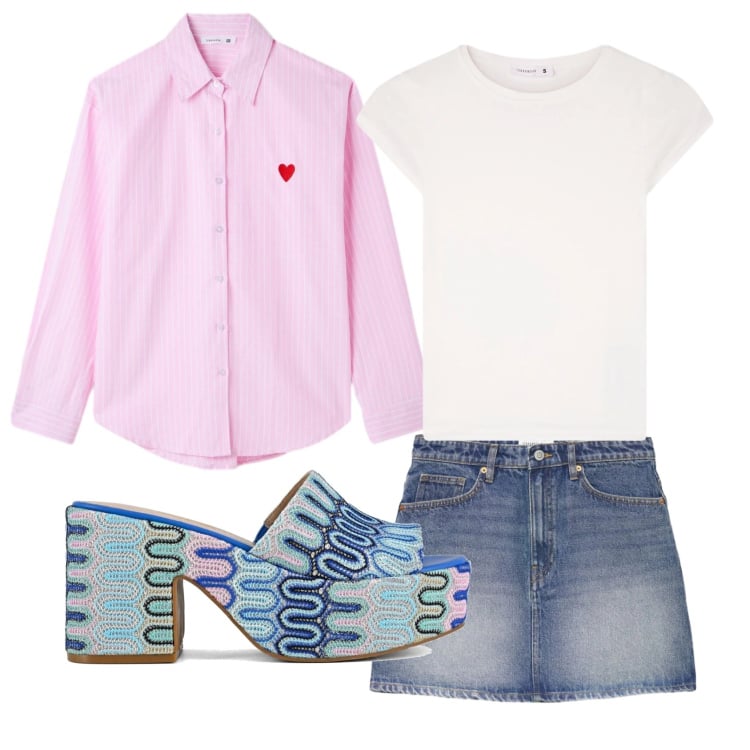 Outfit donna - Total look #2400010. Stile Trendy per Tutti i giorni. Abbinamento con t-shirt, minigonne, camicie, sabot.