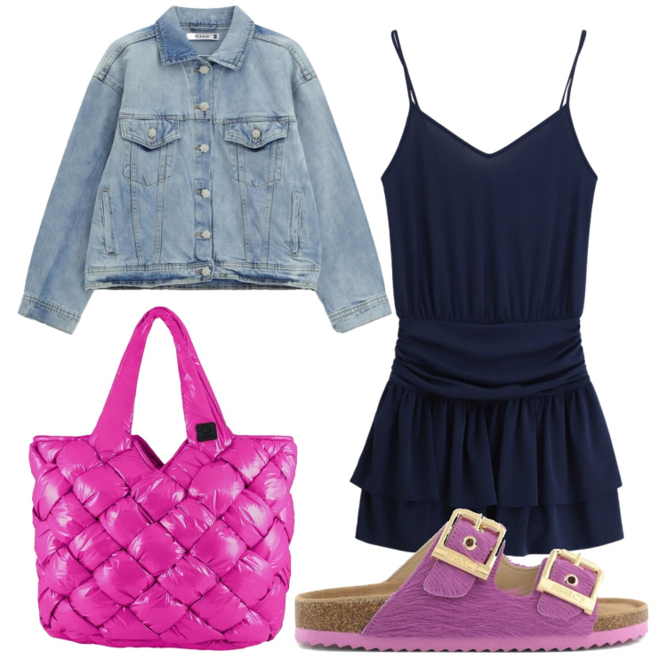 Outfit donna - Total look #2400015. Stile Trendy per Tutti i giorni. Abbinamento con vestiti corti, blazer, borse tote, sandali in pelle.
