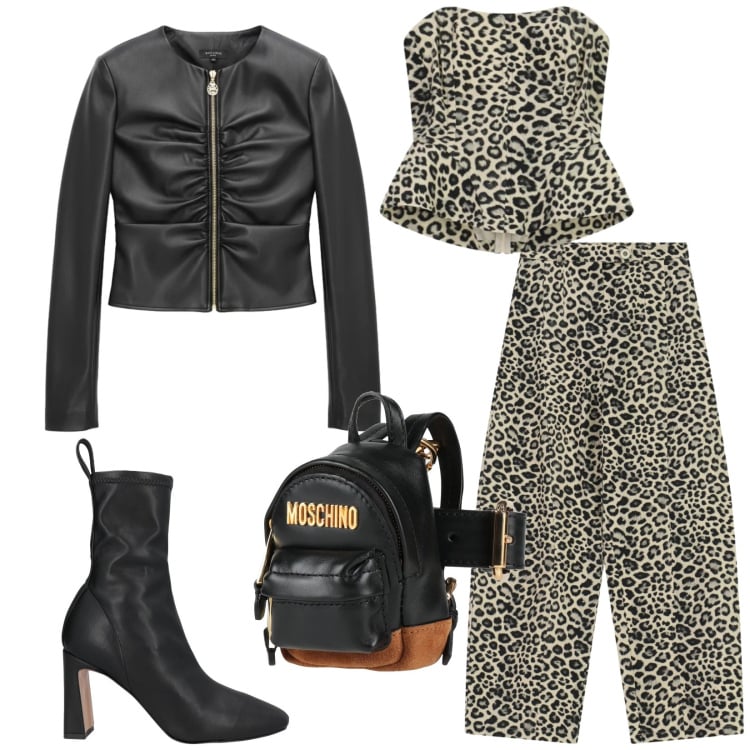 Outfit donna - Total look #2400035. Stile Trendy per Serata fuori. Abbinamento con marsupi, stivaletti, pantaloni, top, giacche.