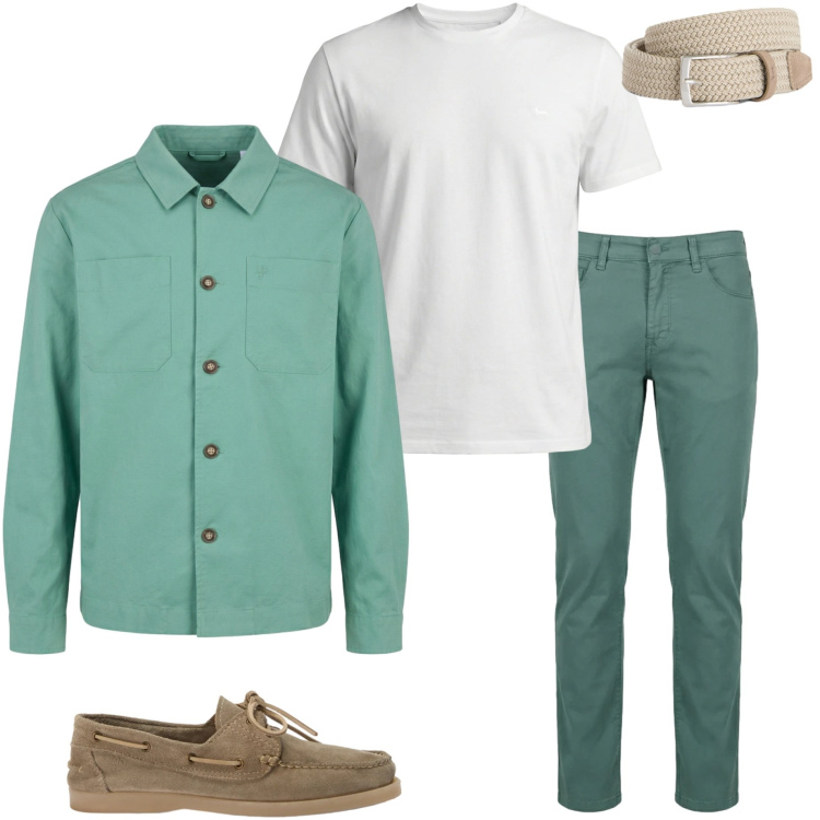 Outfit uomo - In città. Stile Urban per Tutti i giorni. Abbinamento con t-shirt, cinture, pantaloni, scarpe stringate, camicie.
