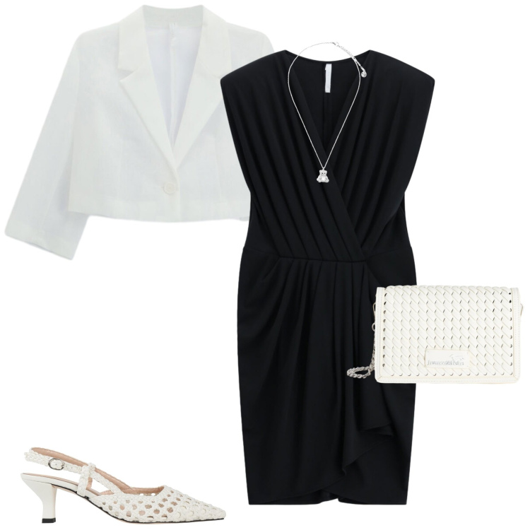 Outfit donna - Cerimonia informale. Stile Chic per Cerimonia. Abbinamento con décolleté, borse a tracolla, blazer, vestiti asimmetrici, ciondoli.
