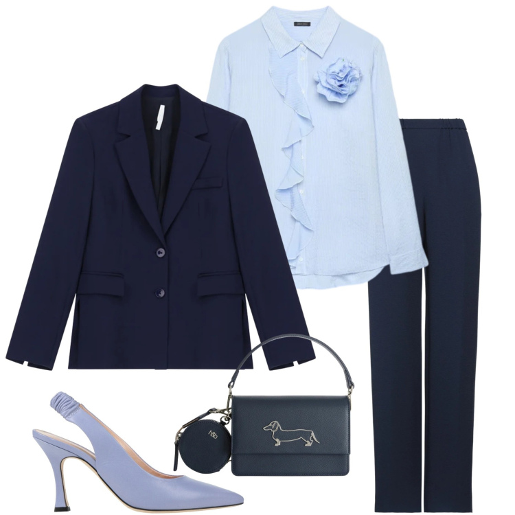 Outfit donna - Cerimonia curvy. Stile Chic per Cerimonia. Abbinamento con pantaloni, décolleté, borse a tracolla, blazer, camicie.