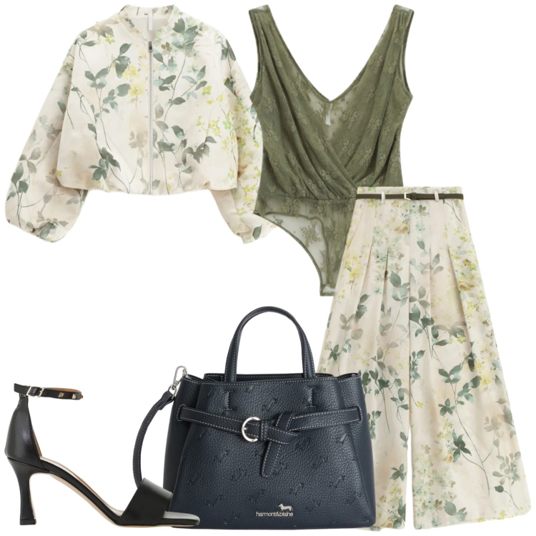 Outfit donna - Mi sento IMPERIAL. Stile Glamour per Tutti i giorni. Abbinamento con borse a mano, pantaloni a palazzo, bomber, top, sandali col tacco.