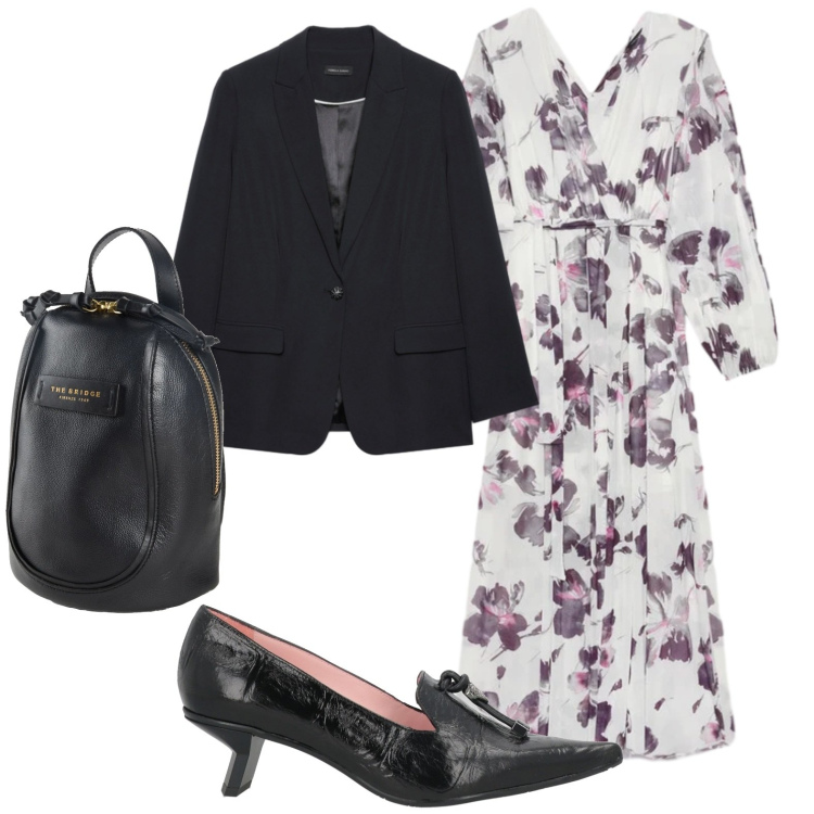 Outfit donna - Riunione di lavoro poi aperitivo. Stile Glamour per Serata fuori. Abbinamento con zaini, décolleté, vestiti lunghi, blazer.